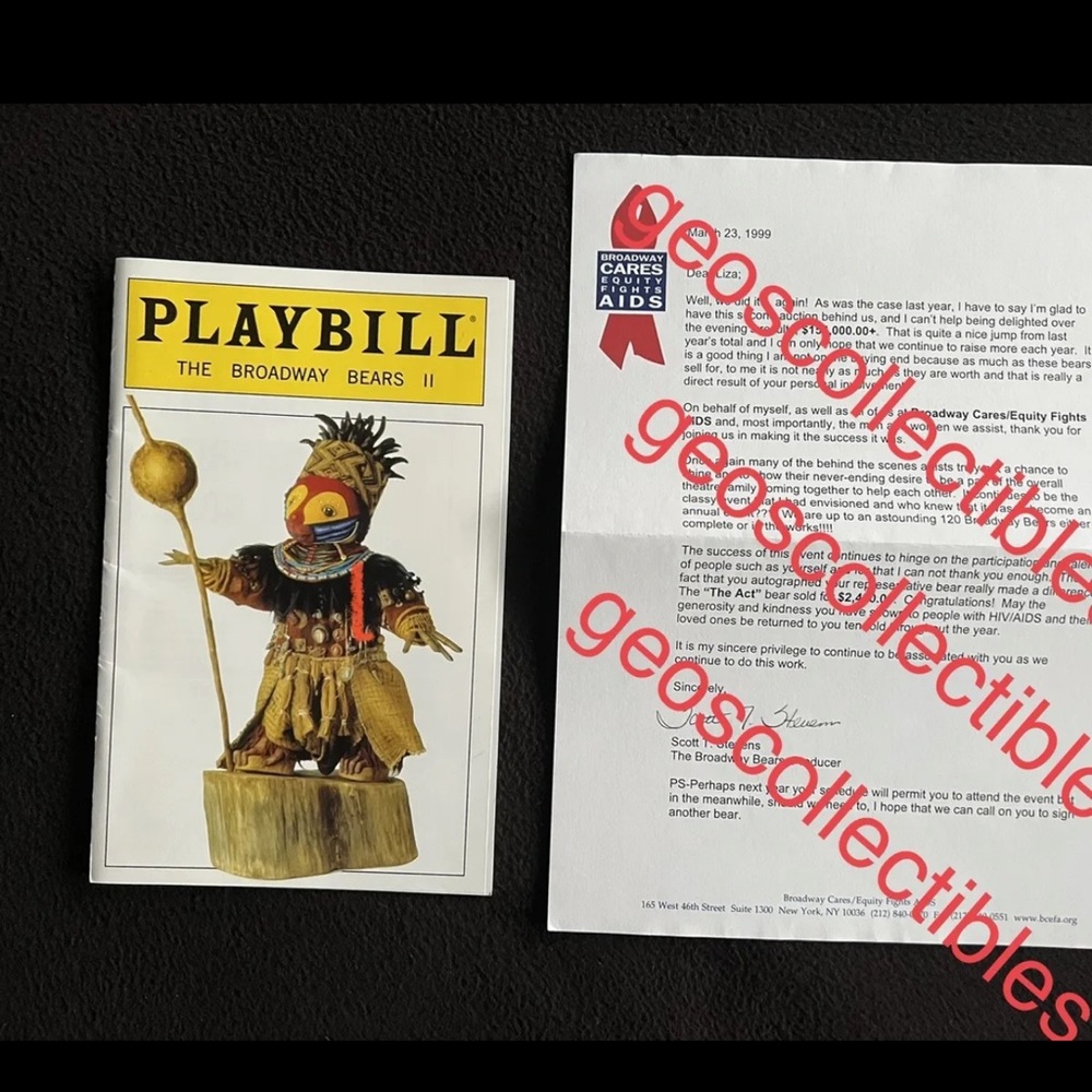 Playbill & Letter to Liza Minnelli From Broadway Bears 2 Benefit Auction 3/23/99